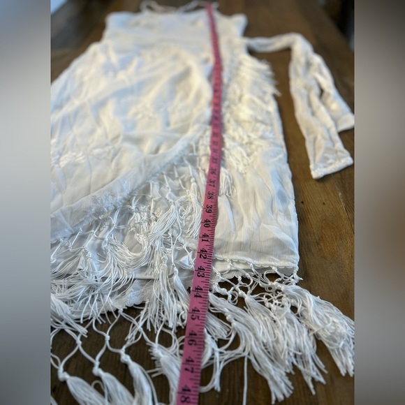 LULUS Fun Affair White Floral Embroidered Tassel Midi Wrap Dress Romantic - Picture 11 of 15